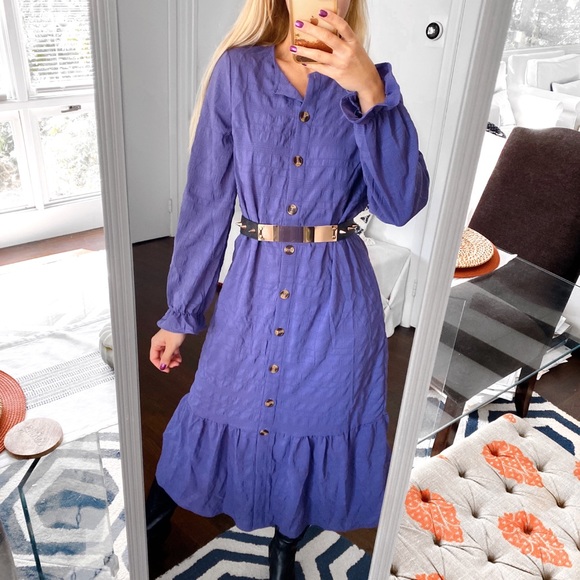 💜 SHEIN BOHO PURPLE RUFFLE LONG SLEEVE MAXI DRESS! - Picture 1 of 12